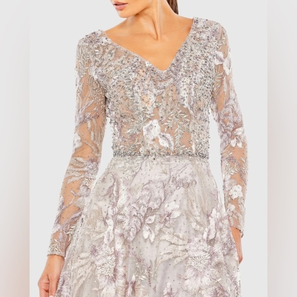 Mac Duggal 20214 NWT Long Sleeve Beaded Applique Gown - Picture 2 of 6